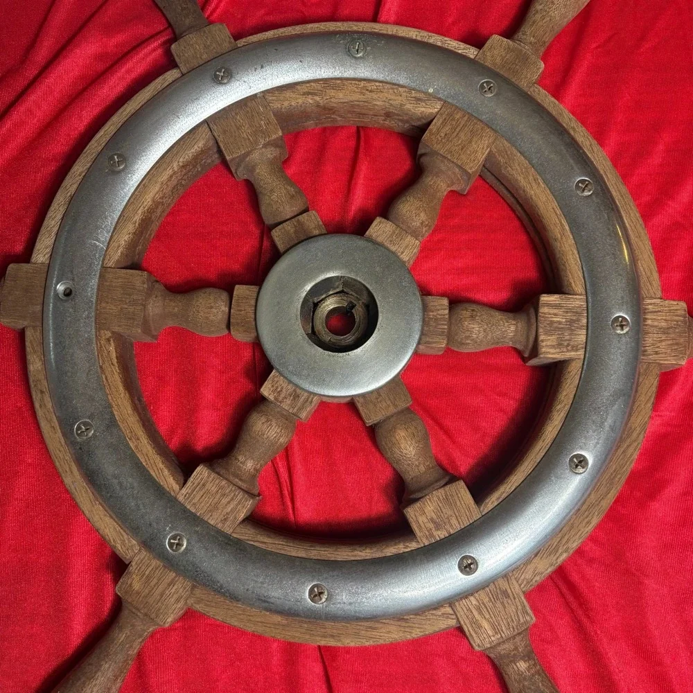 Vtg Wooden Ship Wheel Nautical Maritime Boat Helm Wall Decor 6 Spoke 18 Inch